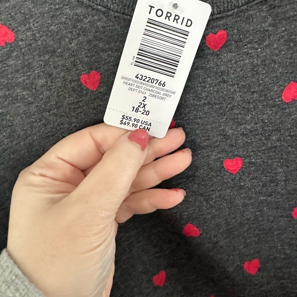 Torrid Gray and Red Crewneck Sweater with Polka Dots - Picture 2 of 7